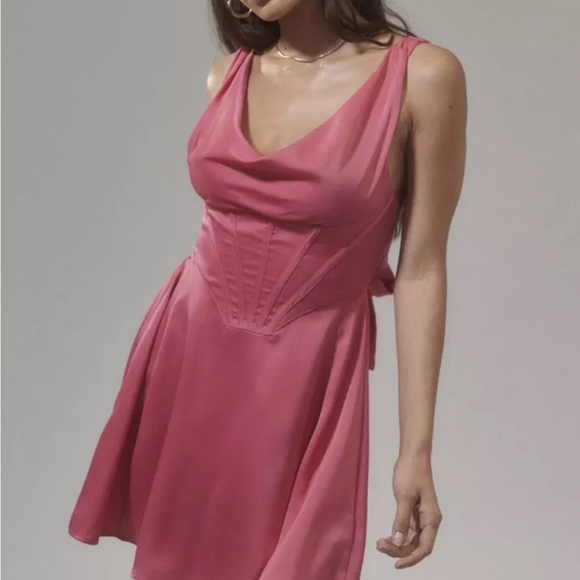 NWT Urban Outfitters Barbie Pink Corset Ribbon Satin Dress XS #barbiecore - Picture 5 of 11